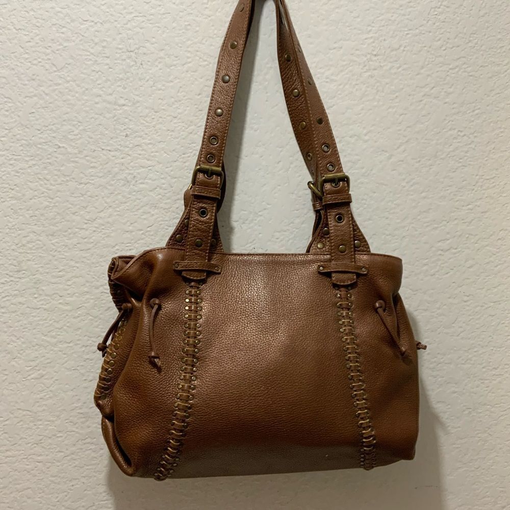 FATTO A MANO BY CARLOS FALCHI leather shoulder bag brown buckles